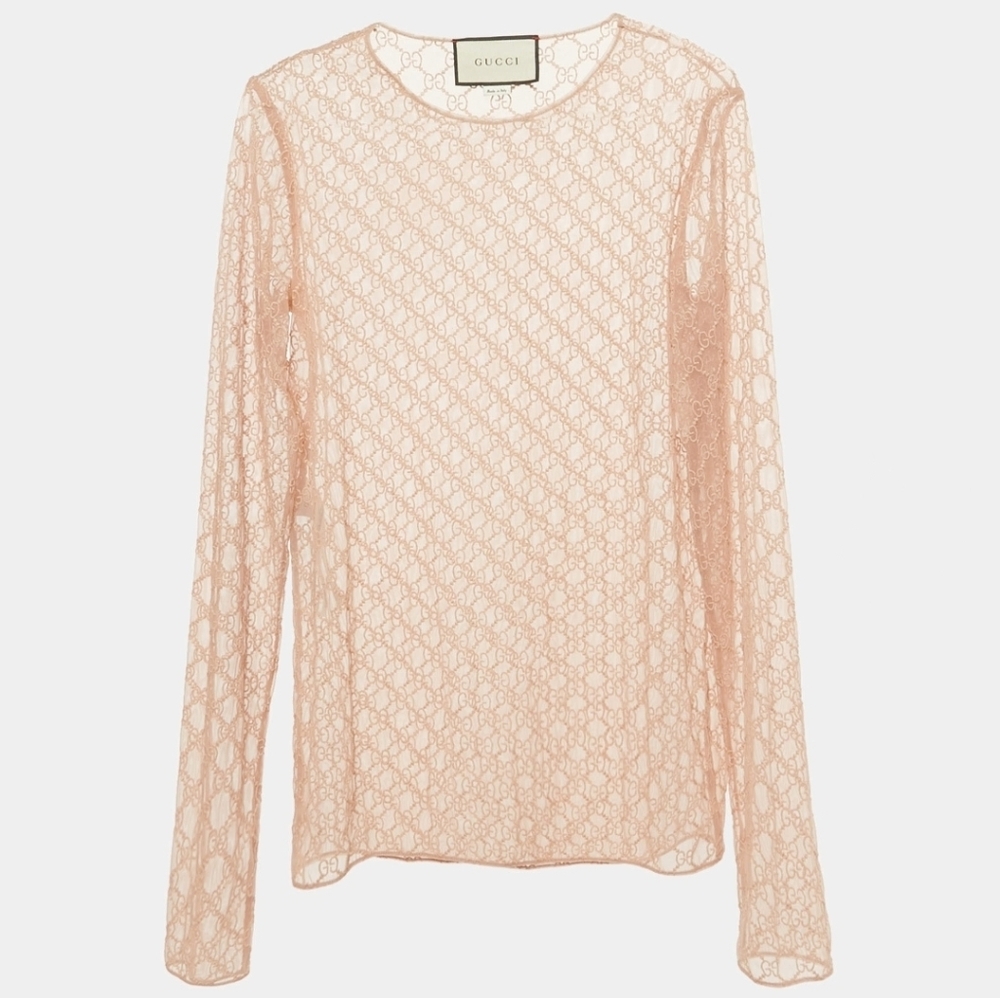 Gucci Beige Lace Long Sleeve Blouse